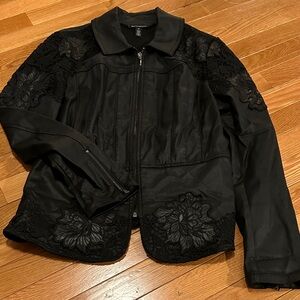 WHBM Faux Leather Lace Accent Zip-Front Women's Jacket